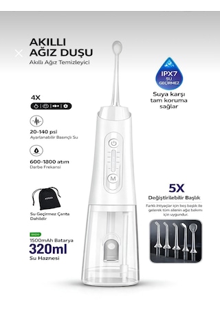 Nvg Ipx7 Ağız Duşu 320ml 5 Başlık 4 Mod 20-140 Psı Şarjlı Kablosuz Pro Diş Temizleme Cihazı Yeni Nesil