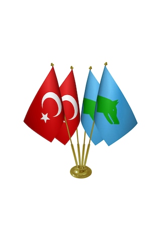 Masa Üstü Göktürk Devleti Bayrağı Türk Bayrağı Dörtlü Pirinç Dire