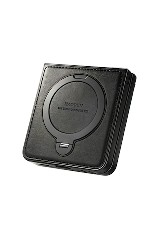 Samsung Galaxy Uyumlu Z Flip 8 Kılıf Ring M-safe Şarj Özellikli High Pu Deri Hdd Hbc-386 Skafta Case Siyah