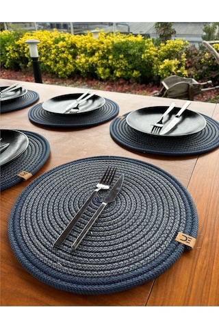 6 Lı Yuvarlak Supla Takımı Kolay Temizlenebilir, Modern Sofralar İçin Lacivert -antrasit