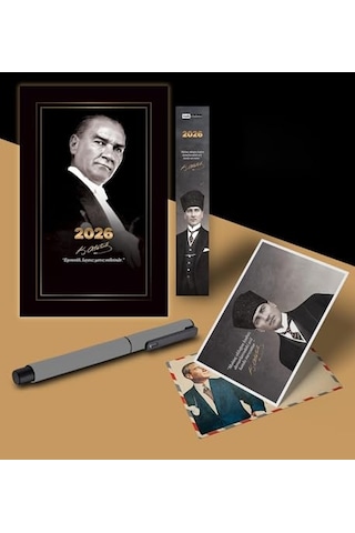 2026 Gazi Paşa Atatürk Ajandası Ayraç Kartpostal Kalem - Gri Genel