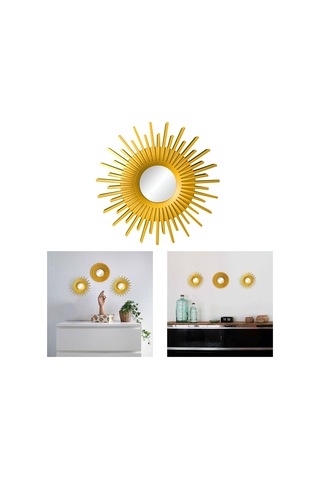 Suntek Yuvarlak Asılı Ayna Ev Şifonyer Dekor Duvar Aynaları Güneş Şekilli Altın