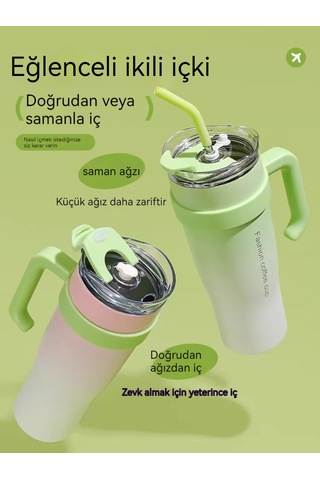 Büyük Kapasiteli Paslanmaz Çelik Termos Bardak, Saman Pembesi 01