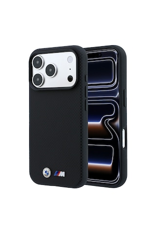 Apple iPhone Uyumlu 18 Pro Max Kılıf Bmw Lisanslı M-safeli Metal Logolu Karbon Fiber Kevlar Kapak Siyah
