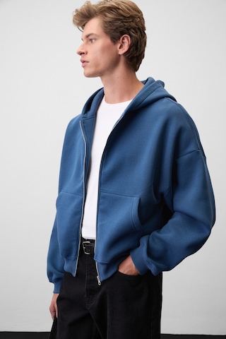 Grımelange Songulo Erkek Fermuarlı Kapüşonlu Mavi Sweatshirt