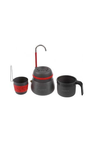 Alocs Kamp Filtre Kahve Demleme Potu Moka Pot Tam Set Siyah - Kırmızı