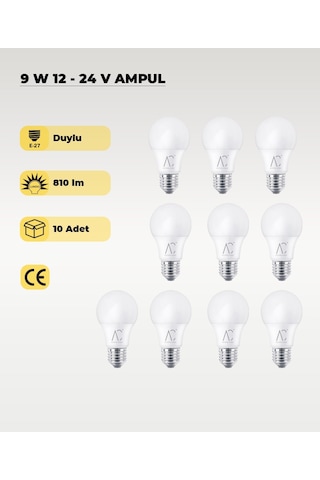 9w 12-24v Ampul 6500k - Beyaz Işık - E-27 Duy - 10 Adet Beyaz