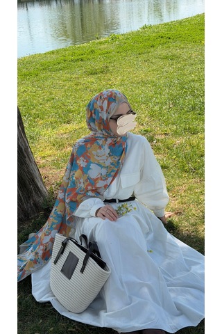 Qalortex Scarf Pamuklu Garden Desen Şal-orange