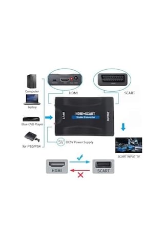 Hdmı To Scart Aktif Çevirici Dönüştürücü Adaptör, Av Video Çevirici, Scartı Hdmı Dönüştürmez