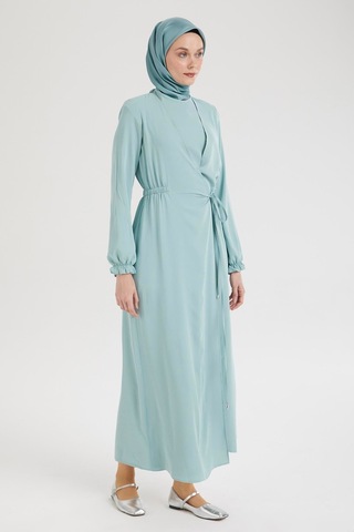 Armine Trend Kolları Lastikli V Yaka Detaylı Elbise-mint 25yt944 Mint