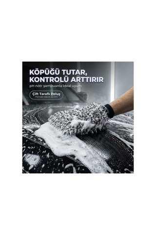 Peluş Çift Taraflı Mikrofiber Oto Yıkama Eldiveni Siyah Beyaz Profesyonel- Schön Weiter