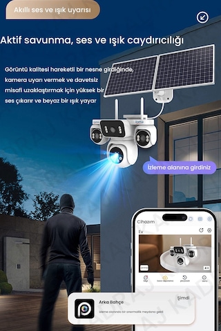 Sim Kartlı Kamera , Güneş Enerjili 4 Kameralı Solar Panelli Kamera , 20000 Mah 2 Solar Panel 4g Ioma
