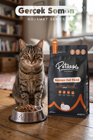 Petissimo Gourmet Gerçek Somonlu Premium Yetişkin Kedi Maması 2,5 Kg - Kısırlaştırılmış, Düşük Tahıllı