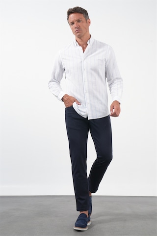 İmza Beyaz-mavi Yumuşak Yaka Uzun Kol Slim Fit Pamuklu Gömlek 1004260259 Beyaz - Mavi