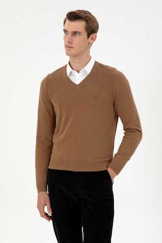 U.S. Polo Assn. Erkek Slim Fit V Yaka Haki Melanj Kazak 50297063-VR125