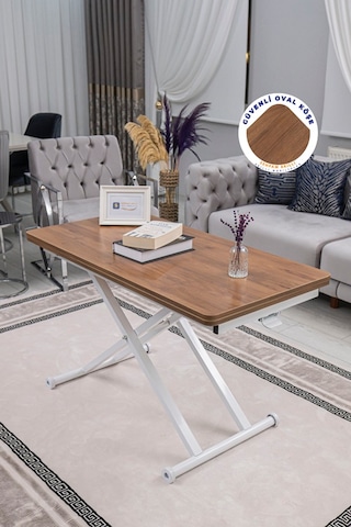 Home Üst Tabla Mdf Ceviz Oval Köşe Alt Beyaz