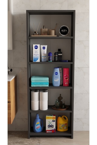 Banyo Çamaşır Dolabı 5 Raflı 150 Cm Çok Amaçlı Saklama Ve Düzenleyici Raf Antrasit