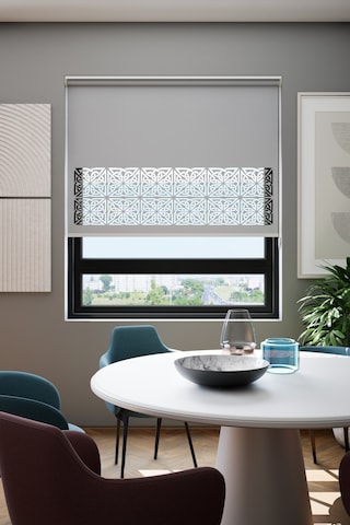 Lazer Kesim Mat Stor Perde, Lazer Kesimli Klasik Serisi, C-161005 Gri Renk Beyaz