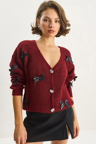 Shade Kadın Fiyonk Aksesuarlı V Yaka Oversize Düğmeli Hırka 60283642 - Bordo