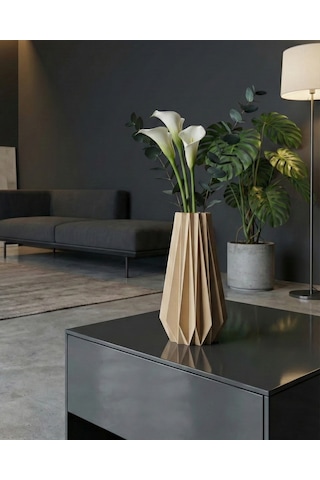 Elana Design Tria Vazo - Modern Tasarımlı Şık Çiçek Vazosu Bej