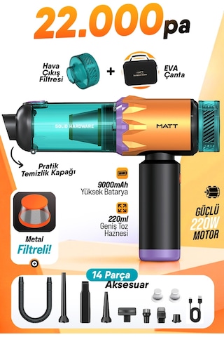 Matt Mcv22 Turuncu/mor Araç Süpürgesi - 22kpa Yüksek Vakum Gücü, 220w Fırçasız Motor