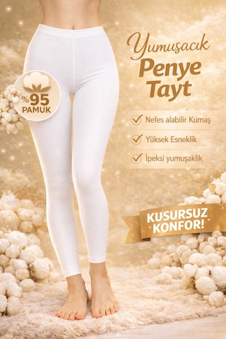 Beyaz Rahat Kalıp Ağlı Penye Tayt