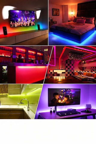 Tv Arkası Bluetooth Rgb Led Şerit Müzik Senkronlu Uygulama Kontrollü Usb Led Aydınlatma 5 Metre Çok Renkli