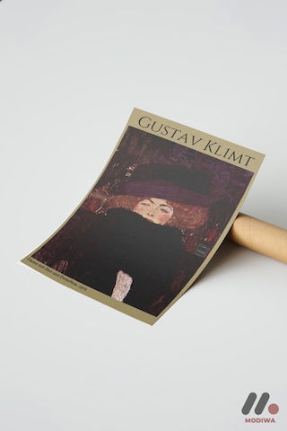 Gustav Klimt Şapkalı Kadın, Çerçevesiz Yüksek Kalite Duvar Afişi - Sanatsever Hediyesi