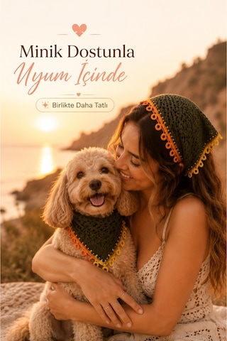 Kadın Ve Köpek Kombin Bandana El Örgüsü Bohem Stil Uyumlu Anne Köpek Bandanası Ayarlanabilir Tasarım Haki