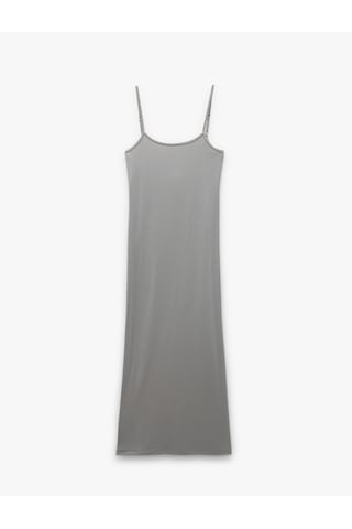 Koton Slim Fit İnce Askılı Uzun Elbise Gri 5sal80023ık Gri