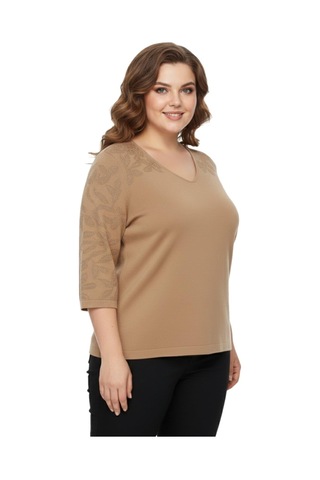 Lavella Kadın V Yaka Yaka Truva Kol Kazak Bgl-st05081 Camel