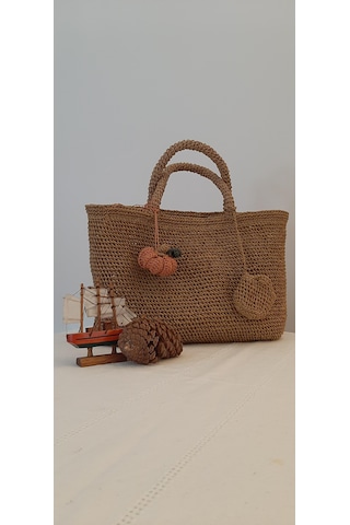 Buva Fall Love Bag- Kağıt İp Omuz Çantası Açık Taba - Kahverengi