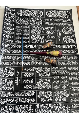 2 Sayfa Şablon 2 Siyah 1 Kızıl Kına Geçici Dövme Seti Model 1