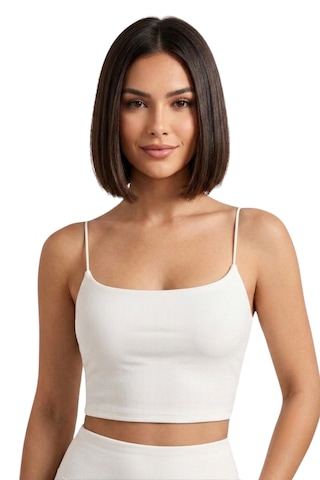 Mrm Pro Kadın Beyaz İp Askılı Crop Atlet Esnek Fit Nakışlı Crop Top Büstiyer Ön Kısım Çift