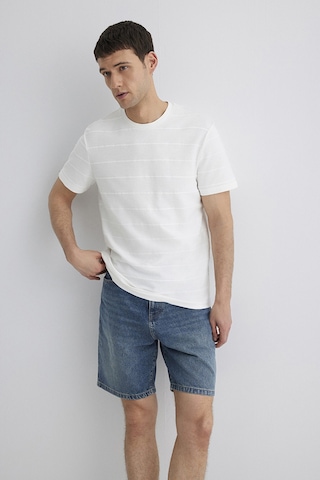 Mavi Erkek Çizgi Detaylı T-shirt M0611409-70057 Kırık Beyaz