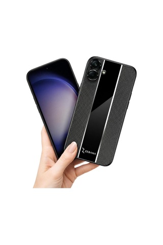 Samsung Galaxy Uyumlu A06 Kılıf Zebana Premium Deri Kılıf Siyah