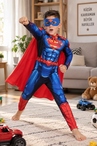 Arya Kostüm Superman Kaslı Kostümü 3-8 Yaş Çocuk Superman Kaslı Kostüm Seti Erkek Çocuk Süper Kahraman Kostümü Doğum Günü, Parti Ve Okul Gösterisi Kostümü Mavi Kırmzı