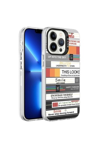 Apple Uyumlu iPhone 13 Pro Kılıf Desenli Zore Silver Sert Kapak Mottolar