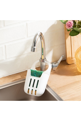 Porsima Org-319-1 Pratik Askılı Silikon Bulaşık Süngerlik Düzenleyici - Bulaşık Süngeri - Beyaz Beyaz