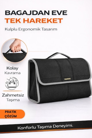 Oto Bagaj Organizer Bagaj Çantası L Boy Kaymaz Cırt Bantlı Velur Kompakt Düzenleyici - Vlx4