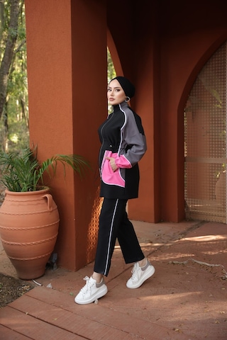 Tesettür Eşofman Takımı Fermuarlı Ikili Takımı Siyah 460 Siyah