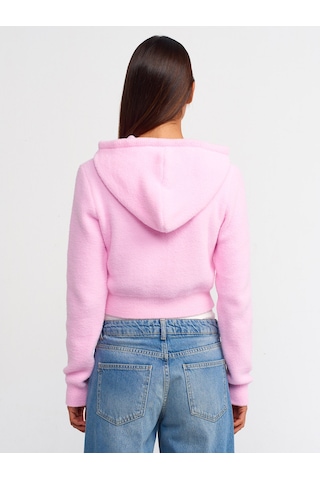 Dilvin Yumuşak Dokulu Kapşonlu Crop Kazak Pembe