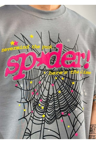 Zaee Spider Taş Detay Oversize Tişört Çok Renkli