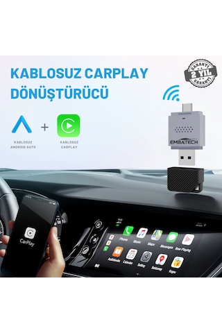 Embatech Araç Içi 2in1 Android Ve Apple Cihazlar Için Kablosuz Android Auto Ve Carplay Adaptörü Emt-004 Diğer