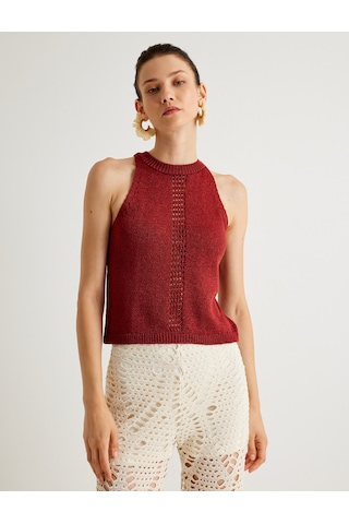 Koton Koton X Melis Ağazat - Halter Yaka Kroşe Üst Kolsuz Ajurlu Bordo 4sak30137ht Bordo