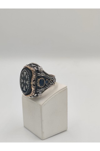 Gümüş Çakımlı Siyah Kehribar Taşlı İslam Usta Eseri 925 Ayar