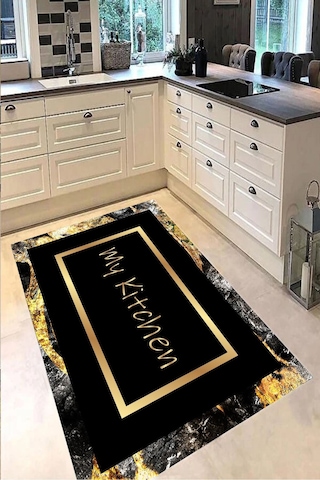 Dijital Baskılı My Kitchen Desen Dekoratif Yıkanabilir Kaymaz Taban Mutfak Halısı Çok Renkli