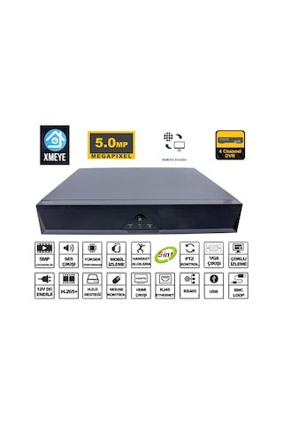 Technozi 4 Kanal 5 Mp Kamera Kayıt Cihazı Ahd Dvr 1080p H265+ Plus 5 İn 1 Hibrit Xmeye
