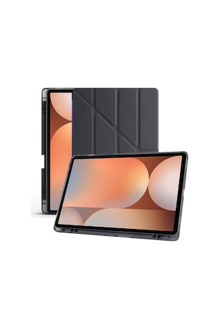 Samsung Galaxy Tab S10 Ultra Sm-x920 Kılıf Kalem Bölmeli Standlı Arkası Silikon Kapaklı Kılıf