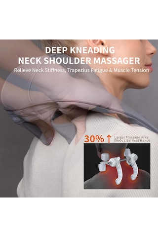 Breo N5 Mini Boyun Ve Omuz Masaj Aleti, Evde Boyun Sırt Derin Boyun Masajı İçin Isı Shiatsu Masaj Yastığı Gri, Boyut1